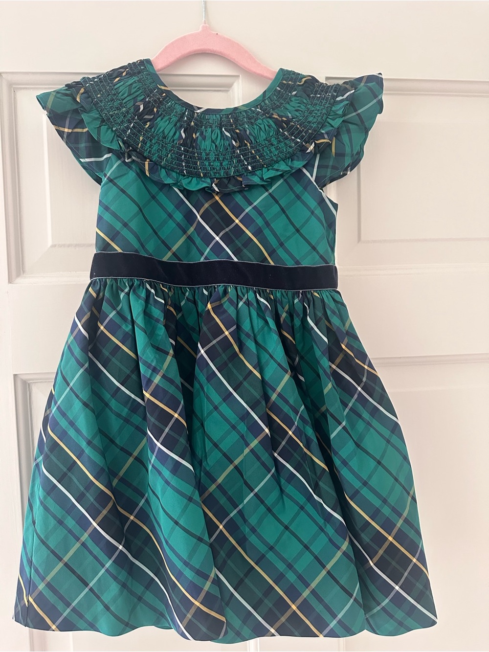 Janie and Jack Emerald and Navy Tartan Plaid Ruffle Dress